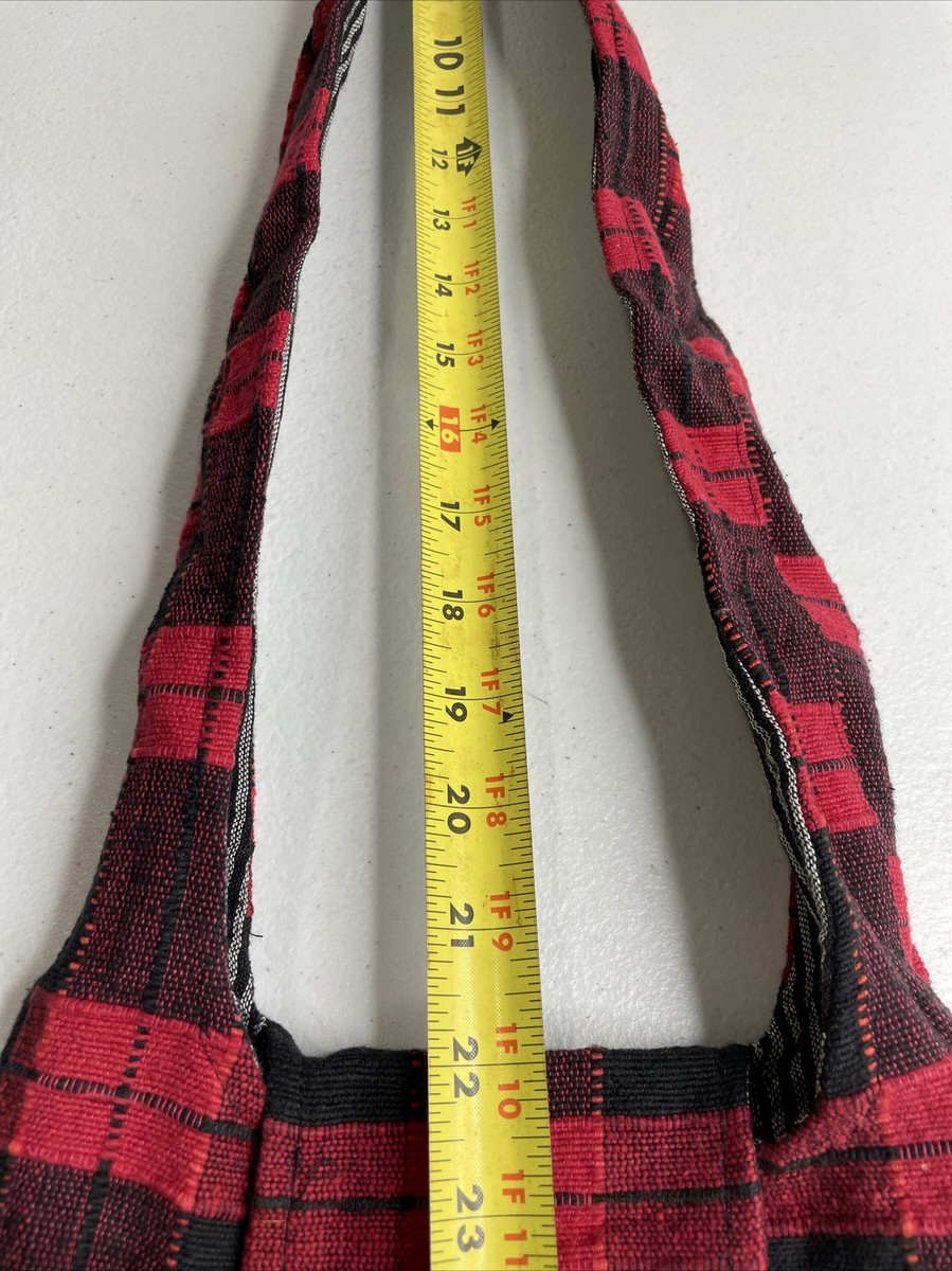 Homemade Crossbody Bag Boho Hippy Made In Nepal Black Red Plaid