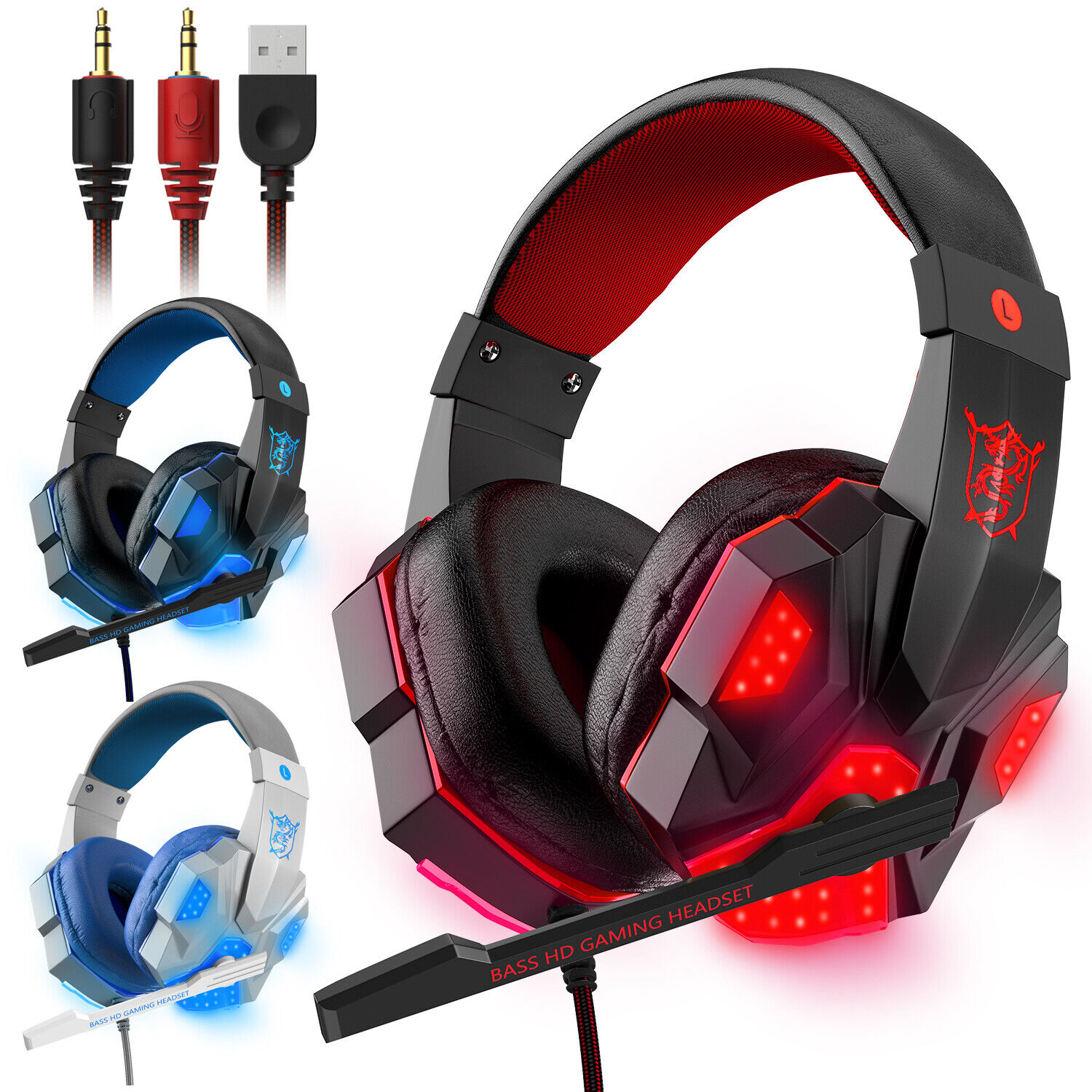 Panter conversie Polijsten 3.5mm Gaming Headset Mic LED Headphones Stereo Bass Surround For PC PS4  Xbox One | eBay