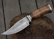 CUCHILLO DE SUPERVIVENCIA CAMPO DE CAZA DE ACERO DAMASCO FORJADO HECHO A MANO PERSONALIZADO + FUNDA