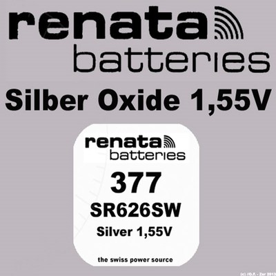 2x Renata 377 Uhren-Batterie Knopfzelle SR626SW AG4 Silberoxid Im