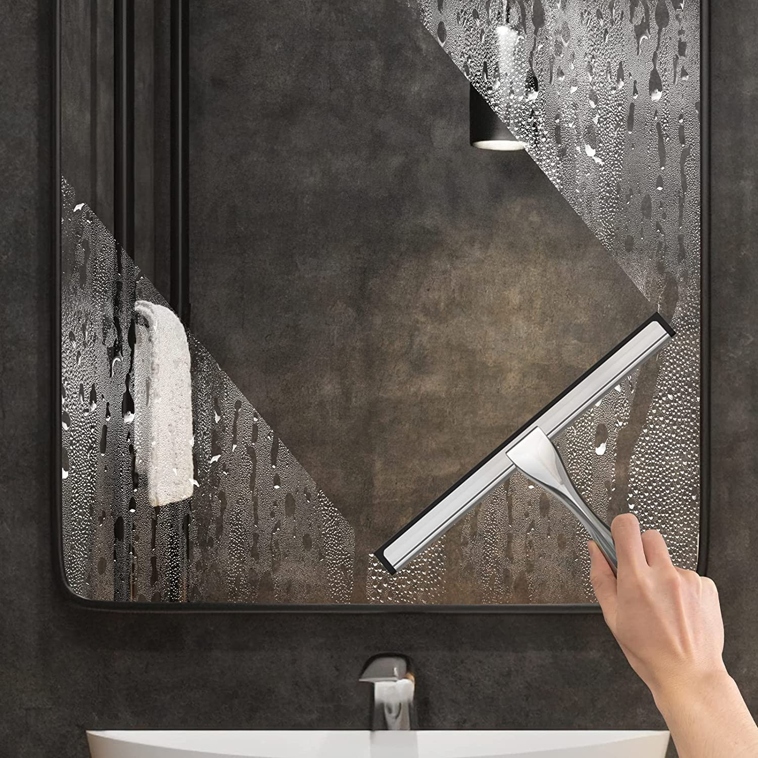 All-Purpose Stainless Steel Shower Squeegee for Shower Glass Door with 2 Adhesiv