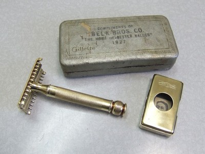Gillette New Ball Handle Double Edge Safety Razor Set in Case BELK 1927