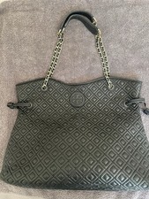 Tory Burch Black leather chain shoulder slouchy tote 