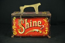 Vintage Wood  Metal Shoe Shine Box  5 Cent Shine" Circus Theme