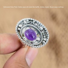 Halloween Deal Natural African Amethyst 925 Silver Boho Multi Stone Ring Jewelry