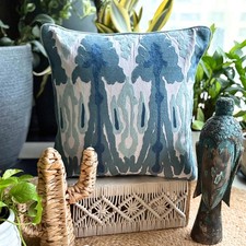 Blue Decorative Throw Pillow Cover Cotton Abstract - Thread Trace