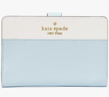 Kate Spade Madison Blue & Ivory Medium Bifold Wallet Leather KC511 $199 Retail