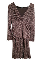 Karen Kane Women's XL Blouson Dress Brown Floral Ruched Side Tummy Hiding Midi
