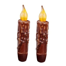  Real Wax Hand Dipped Battery Operated LED Timer Taper Candles Coffee 2 Pcs