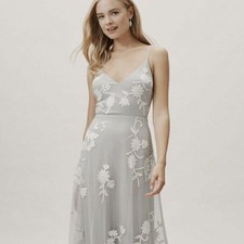 BHLDN Anthropologie Dress 2 Gray Fog Tulle Floral Bethany Bridesmaid Formal Prom