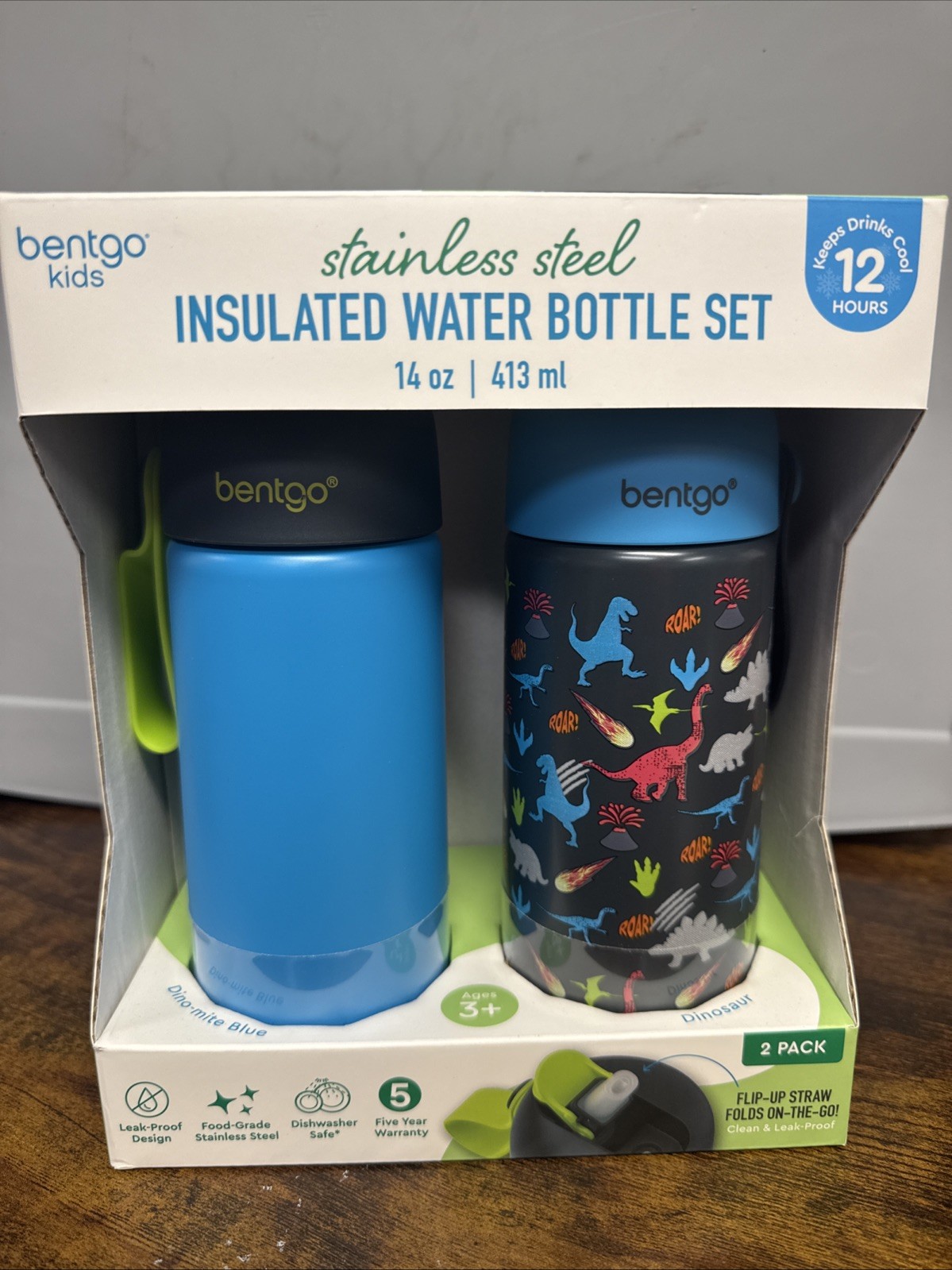 Bentgo Kids Stainless Steel Insulated Water Bottle Set, 14oz/413mL, 2-Pack
