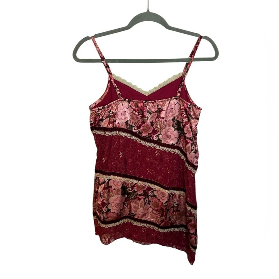 Limited Too Pink and Burgundy Asymmetrical Velour Patchwork Y2K Camisole Top - Image 2 of 4