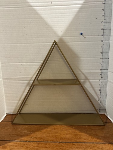 Vtg Metal Brass color 2 Shelf Pyramid Triangle Display Shelf ,wall or standing