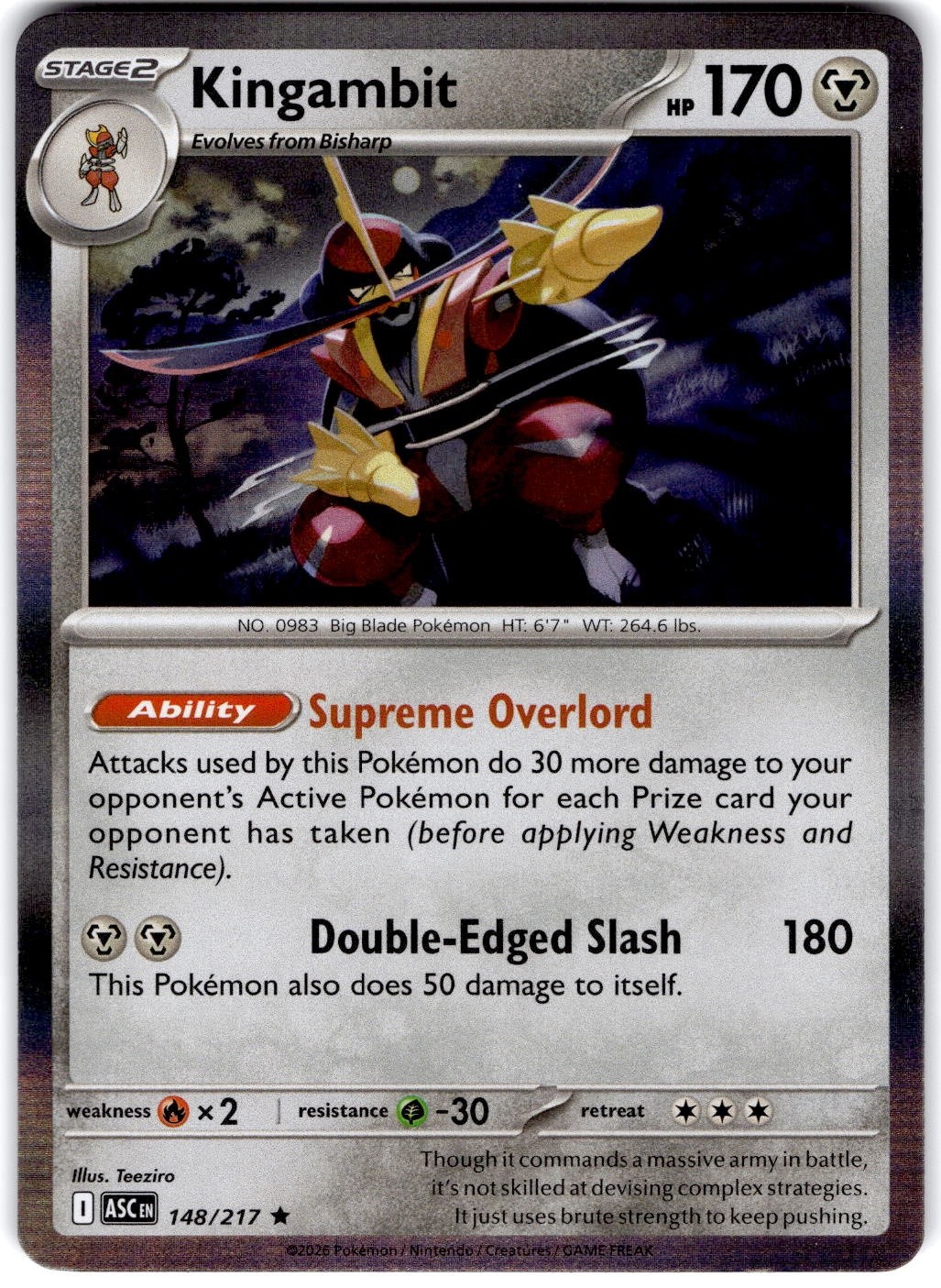 Pokemon Kingambit Ascended Heroes 148/217 Normal Holo Near Mint English