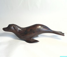 Hand Carved Wooden Seal Sea Lion Figurine Sculpture, Brown ironwood 13  Long