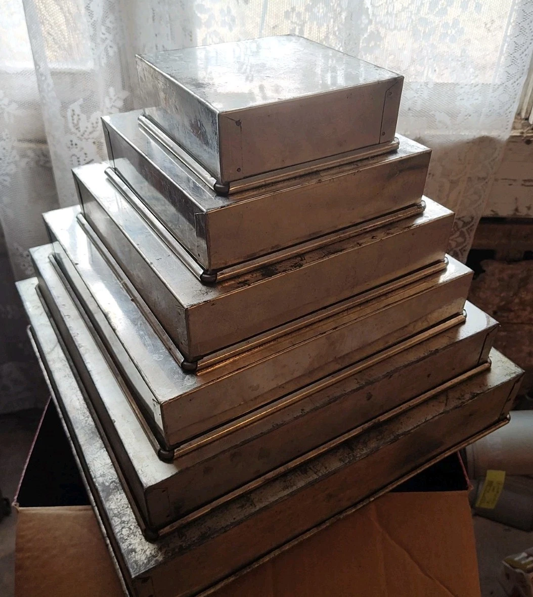 Set of 6 Tier Square Multi-layer Birthday Wedding Cake Tins Pans (Vintage)