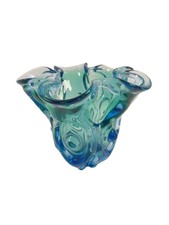 Vintage 22CM Czech Chribska Sommerso Art Glass Vase Blue/Green Statement Piece