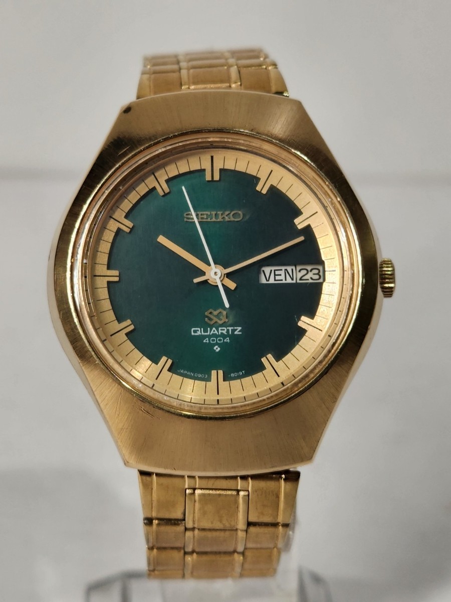 STUNNING VINTAGE 1974 SEIKO SQ 4004 0903-8007 DAY DATE GOLD TONE