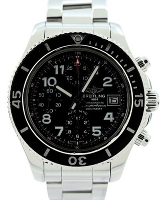 Breitling 42mm Men's Super Ocean 200M Black Dial Auto Chrono Watch B+P! A13311!