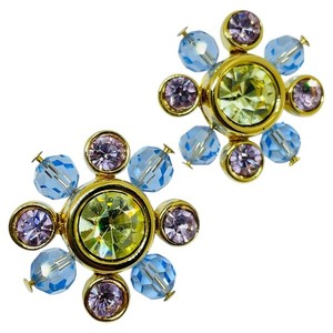 Authentic Vintage SWAROVSKI swan gold plated crystals flowers designer pierced earrings