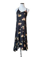 Vintage Y2K Floral Boho Slip Maxi Dress Size M Black Fairy Grunge Whimsygoth 90s