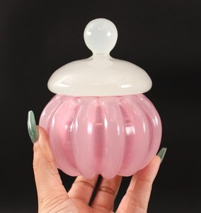 Vintage Murano ARCHIMEDE SEGUSO Pink Opaline Italian Art Glass Vanity POWDER JAR