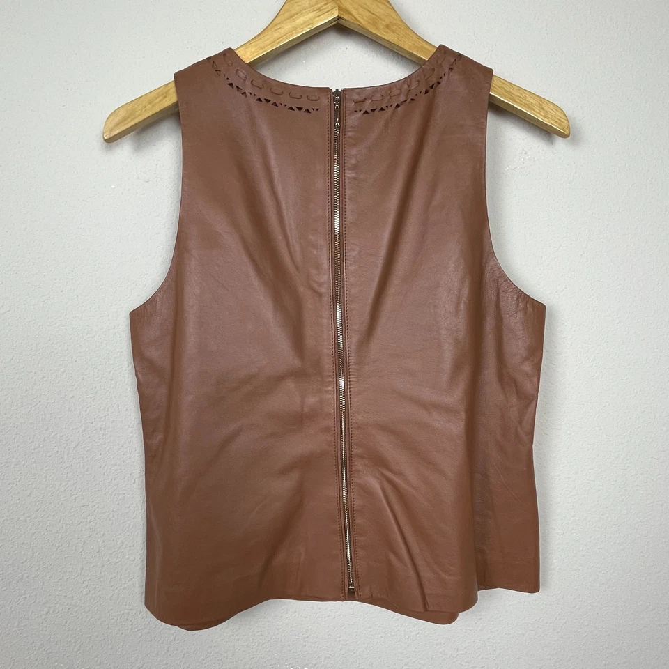 White House Black Market Genuine Leather Cutout Top Western Cowgirl Chic - Image 2 of 4