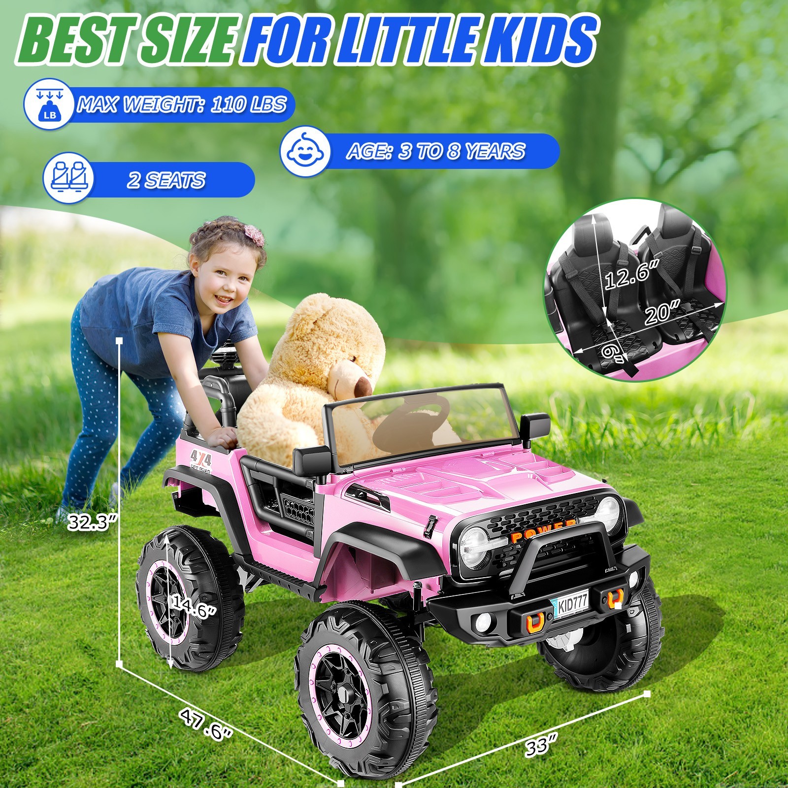 Kids Car Toy 24V Heavy Duty Ride on Truck with Remote Bluetooth LED Lights Gift~