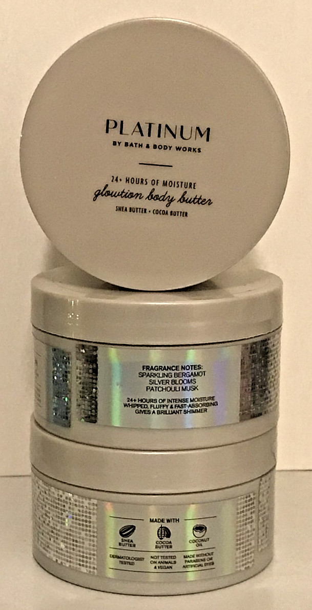 PLATINUM GLOWTION BODY BUTTER JARS Bath Body Works Shea Cocoa Coconut oil 3 PACK