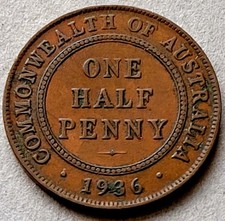 1936  🇦🇺 AUSTRALIA HALF PENNY WORLD COIN KM22 VERY FINE GEORGE V