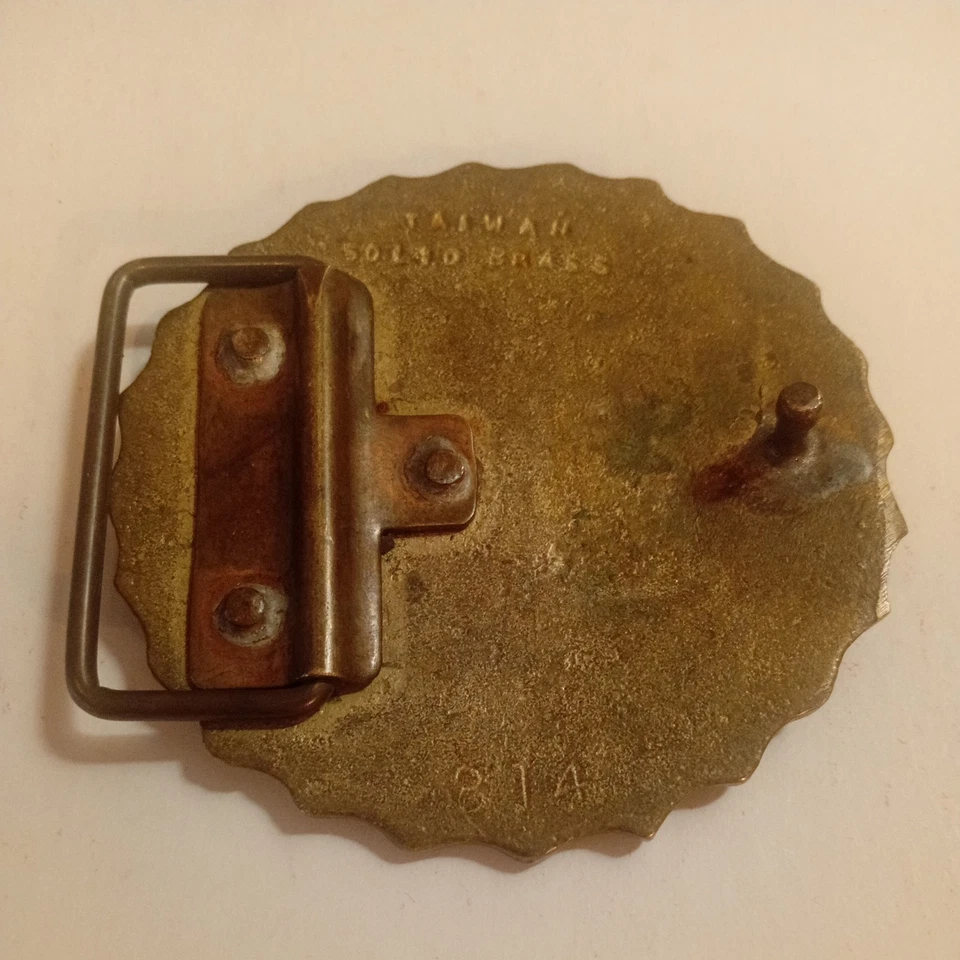 Hebilla de cinturón de latón "Truckin' for Jesus" años 70, R Crumb Christian Trucker. RARO Foto 4 de 4