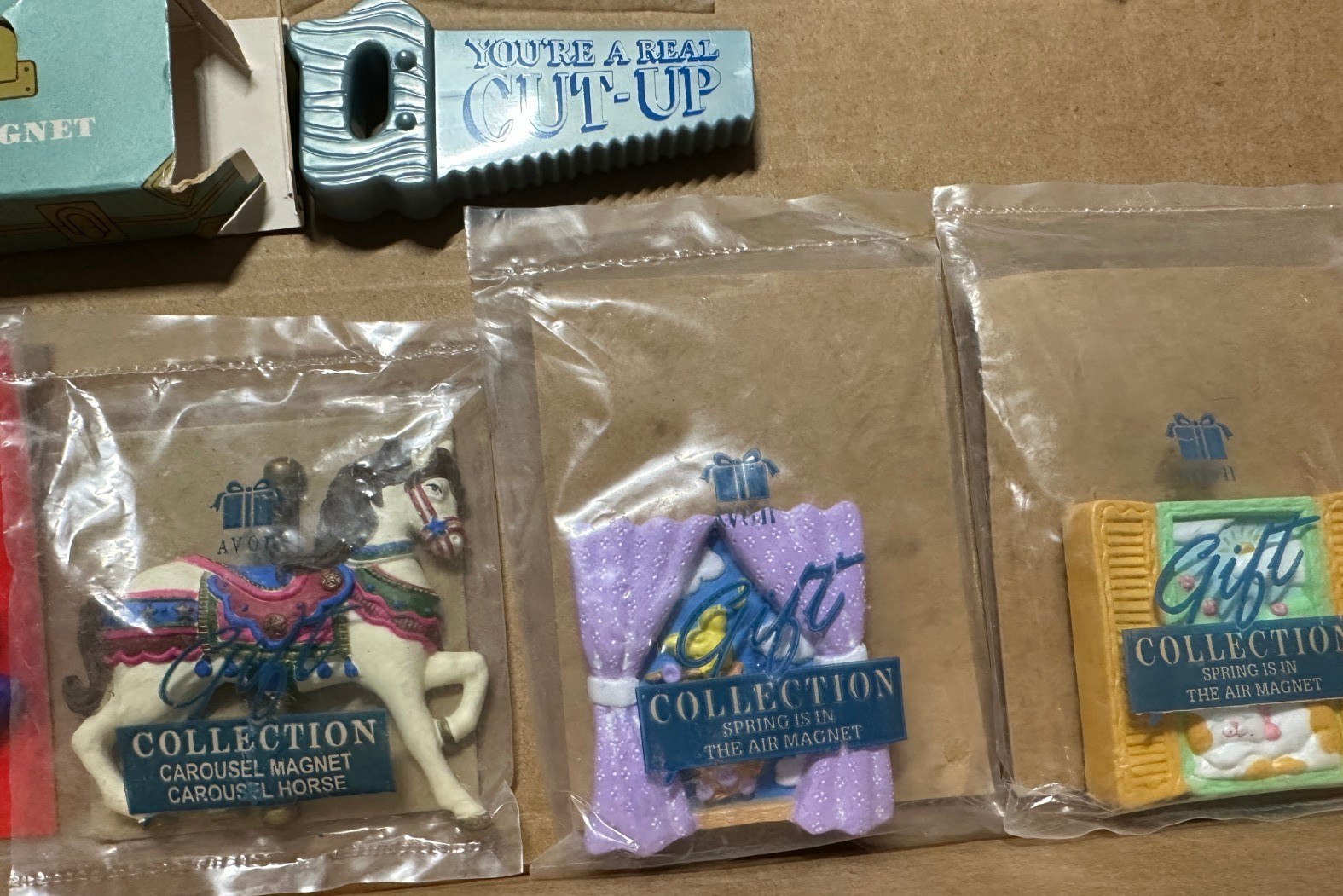 Vintage lot of 10 Avon Magnets ~ Favorite Times, Shop Talk Saw,Carousel Horse