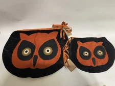Vtg 2007 Owl Halloween Trick Treat Bag Large & Small Ragon House Collection