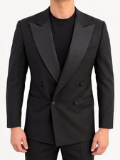 Zegna Double Breasted Tuxedo Jacket Black Satin Peak Lapel Sz 50