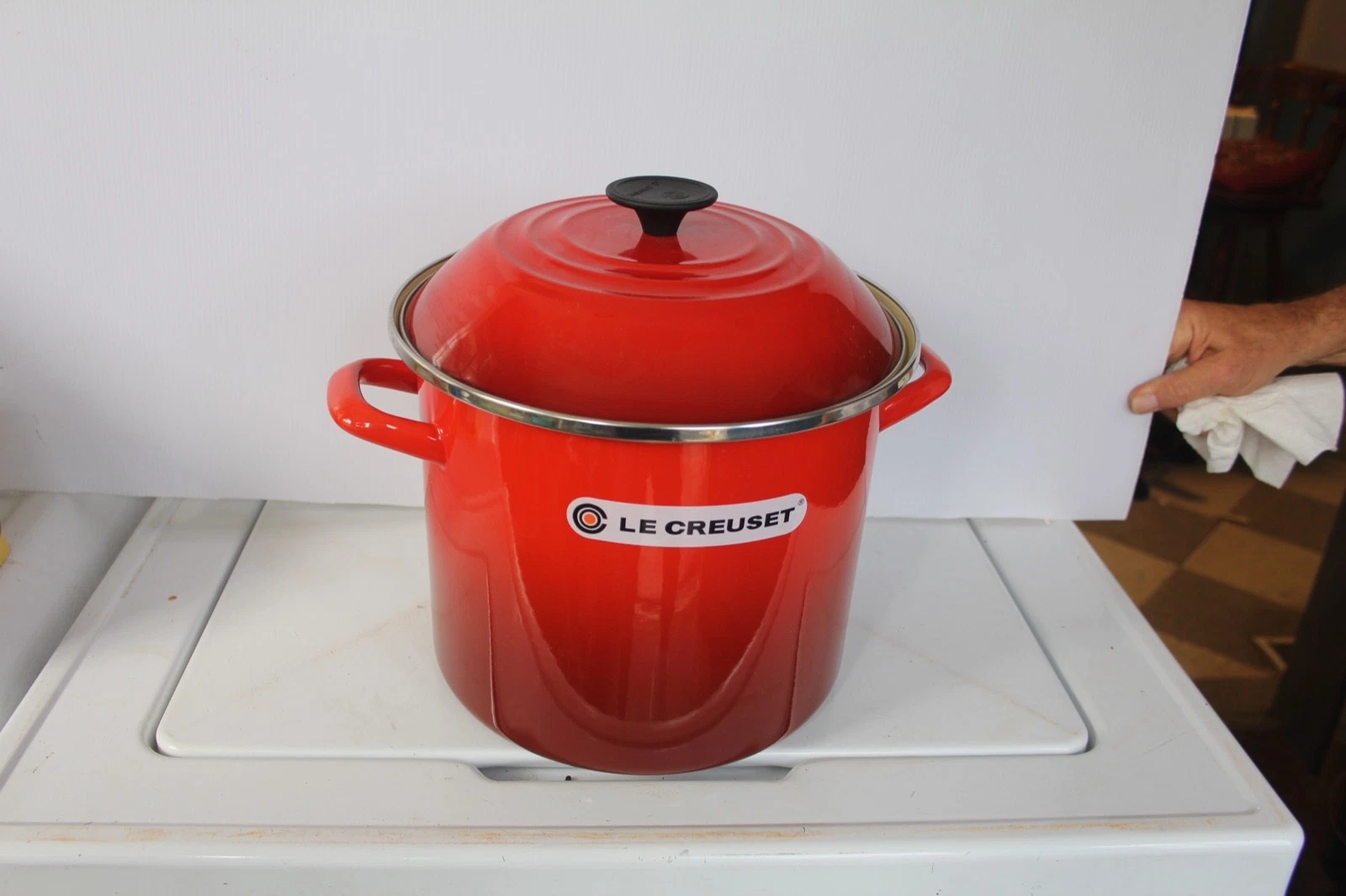 Le Creuset Enameled Steel 10 Quart Stockpot Cerise Red New without Box