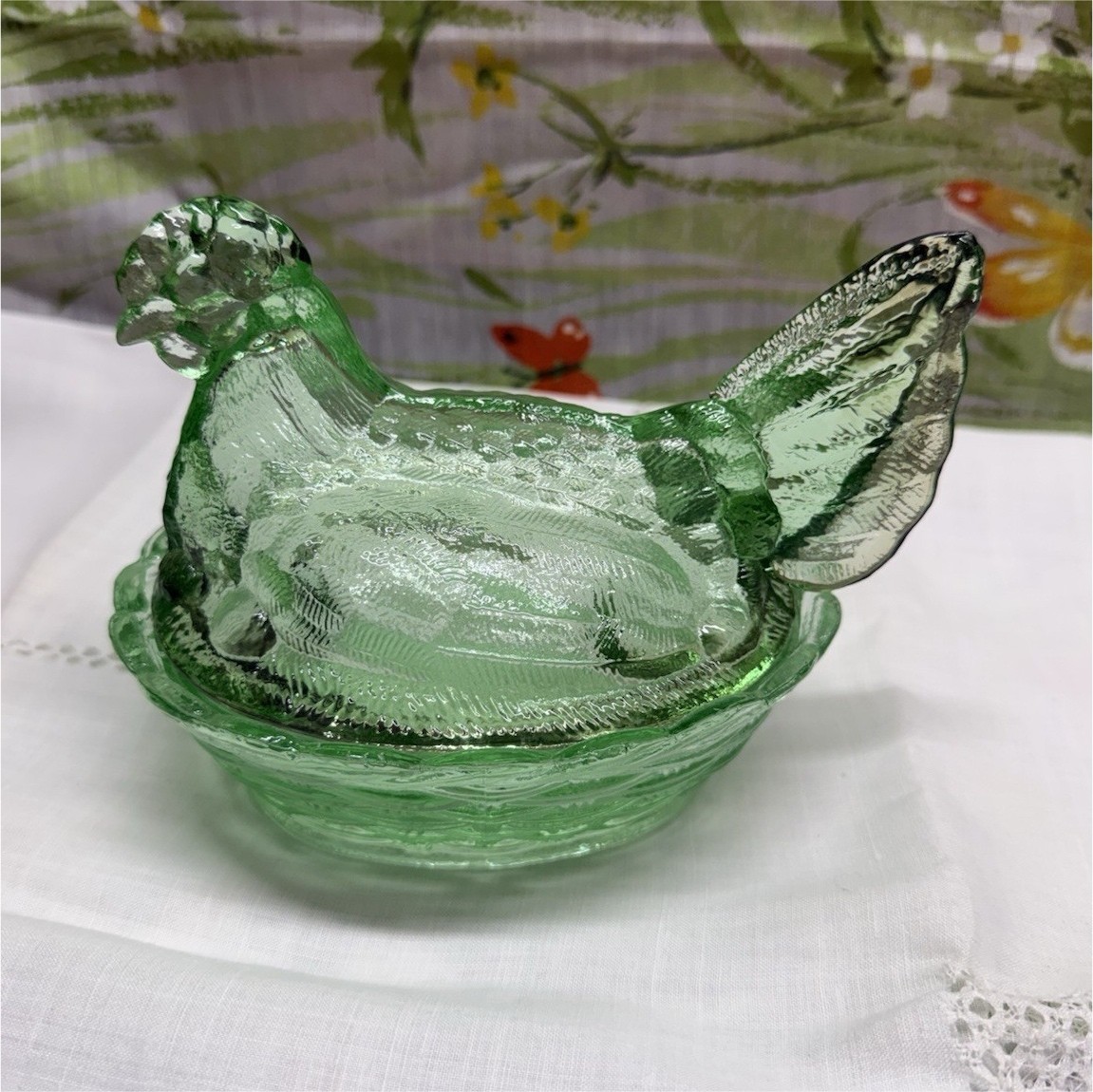 Green Glass Hen on Nest