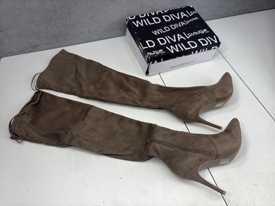 Wild Diva Lounge Akira-91 Over The Knee Boots Taupe Faux Suede Womens Size 10 