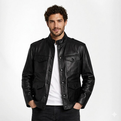 Men's Jim Morrison Premium Black Lambskin Leather Jacket - Slim Fit Rock Star St