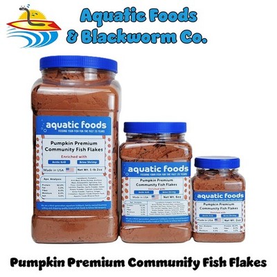 Pumpkin, Krill & Brine Shrimp Color Enhancing Premium Community Fish Flakes. Jar