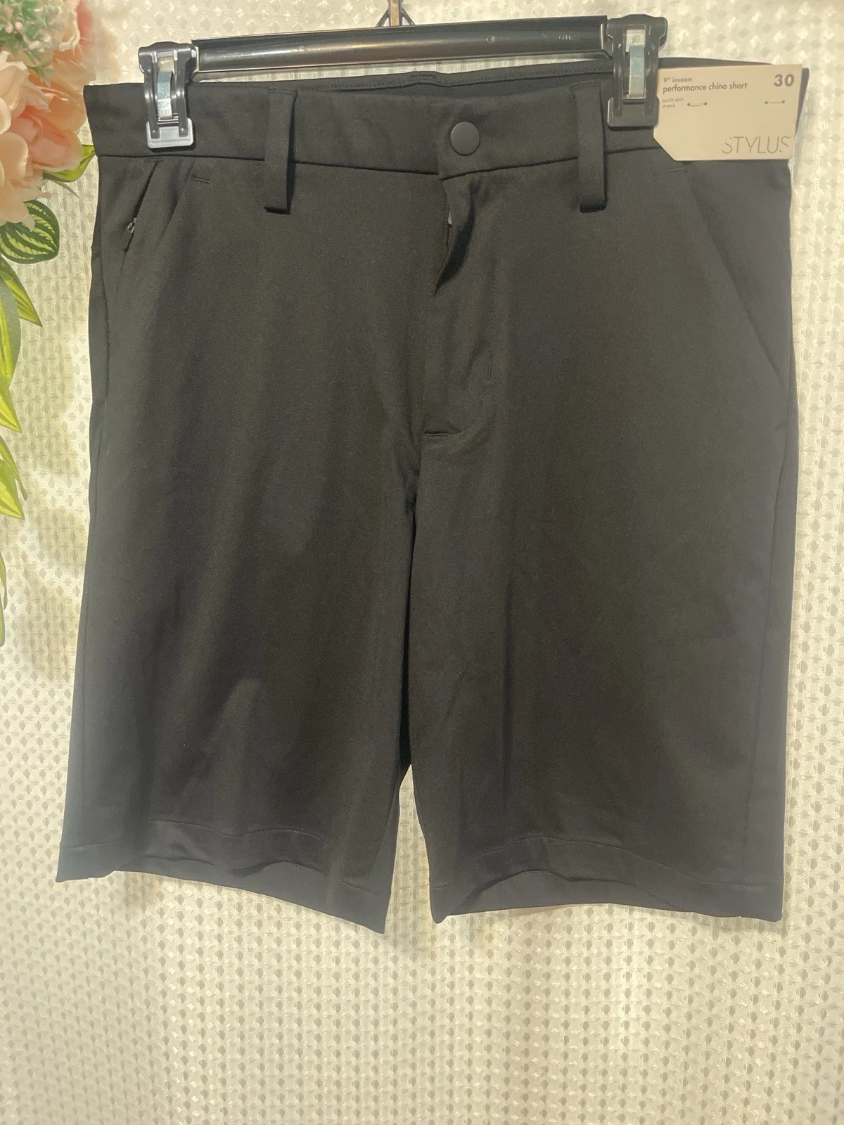 Stylus Performance Chino Shorts Men’s Size 30 Black 9” Inseam Stretch NWT