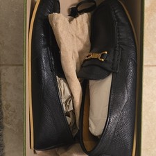 Gucci Men's Black Leather Loafers Dress Shoes Logo Metal Bit Size 11