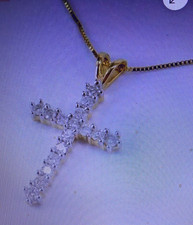 2 CT Round Cut Diamond Cross Pendant Necklace 14K Yellow Gold Over Free Chain