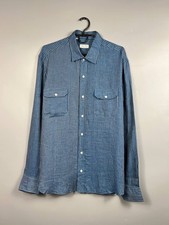 Salvatore Piccolo Napoli Blue Striped Linen Shirt Men  s Size 17 / 43 XL