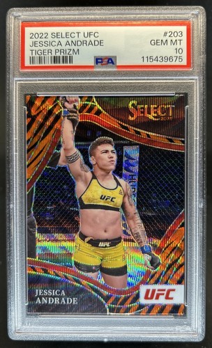 2022 Panini Select UFC Jessica Andrade SP Tiger Prizm Octagonside #203 PSA 10