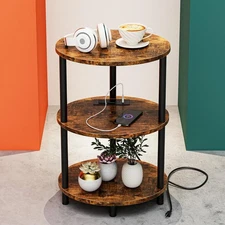 Small Round Side Table - 3-Tier Oval Accent Table for Small Spaces, Rustic Wo...