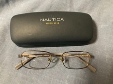Vintage NAUTICA Mens eyeglasses GRAY Stainless N7205 Rectangle 19 140 CASE VG