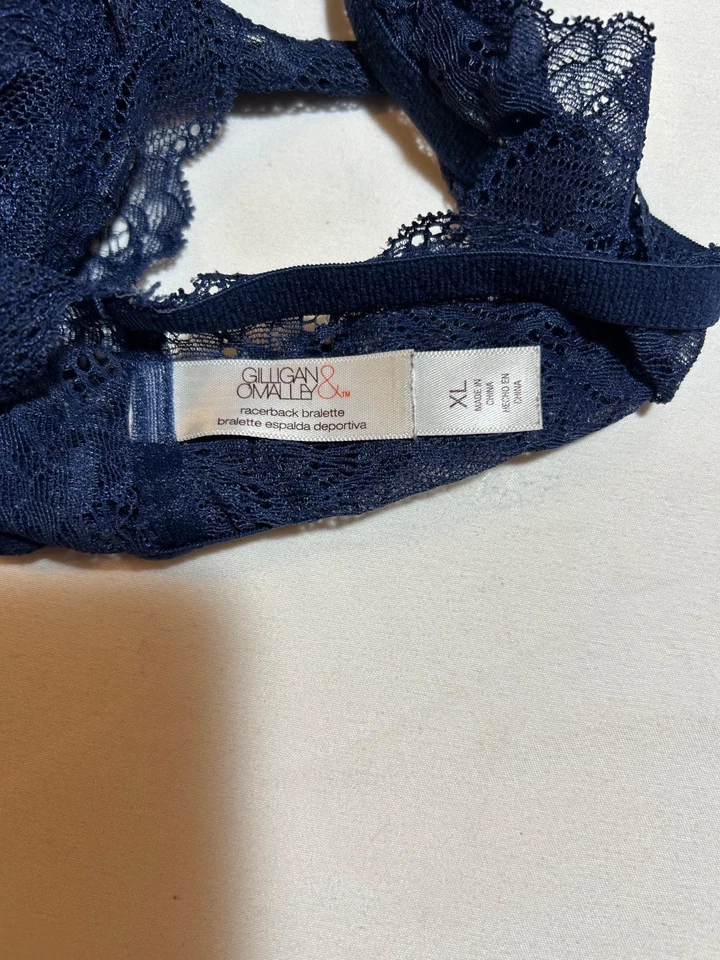 Gilligan & O'Malley Womens XL Blue Racerback Floral Lace Bralette - Image 4 of 4