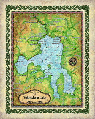 Yellowstone Lake Historic Map Reproduction Artwork Wall Art Print Vintage