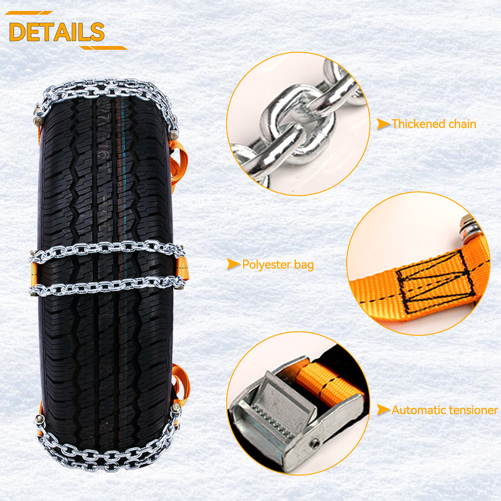6x Snow Chains Car Tyre Chain Buckle Anti Slip Anti-Skid ICE Traction ...