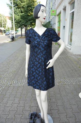 Abito da Sera Nero Blu Brillantini Cocktail 60er Vero Vintage 60s Vestito - Foto 2 di 7